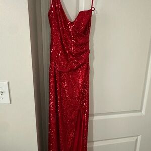 Ambrielle Red Sequin Prom Dress